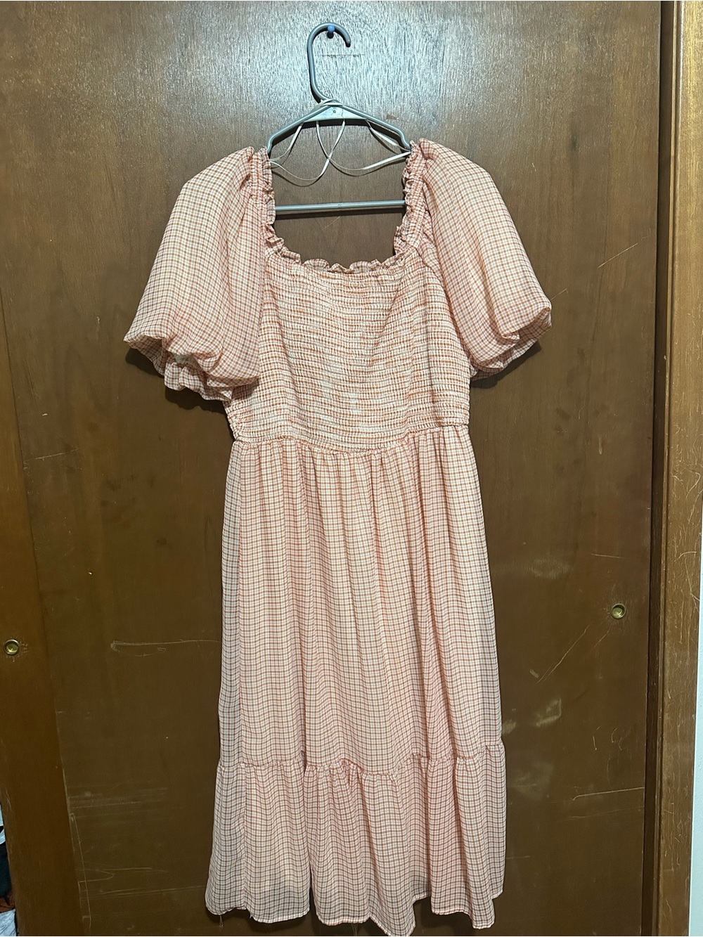 LC Lauren Conrad Peach Gingham Midi Dress